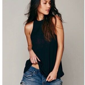Free People Black Mock Me Ribbed Sleeveless Light Tank Top XS/S 50%off w♥️ #57